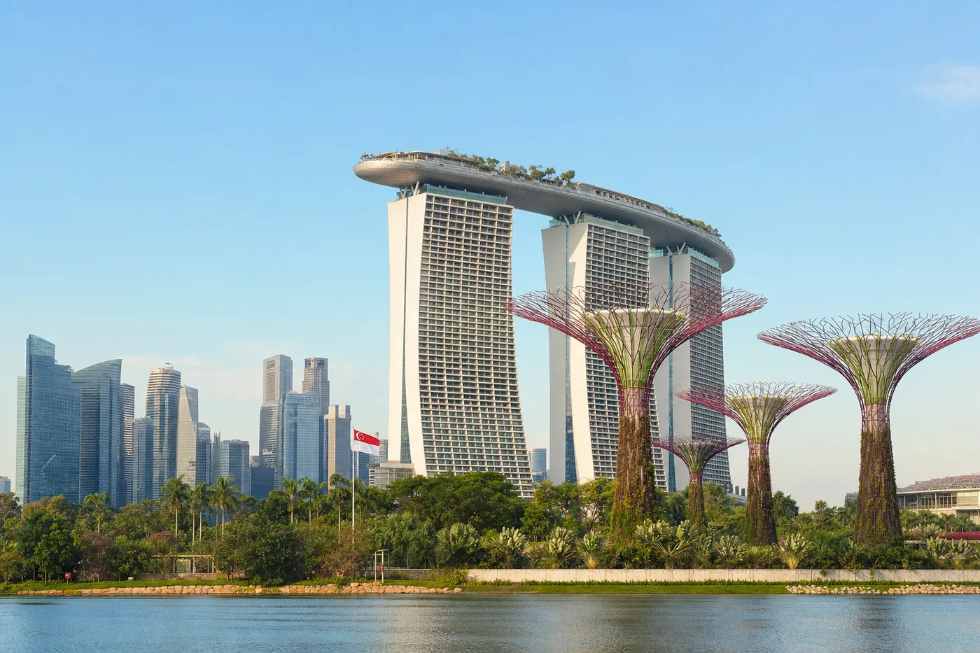 Singapore – kendt vartegn med landets flag